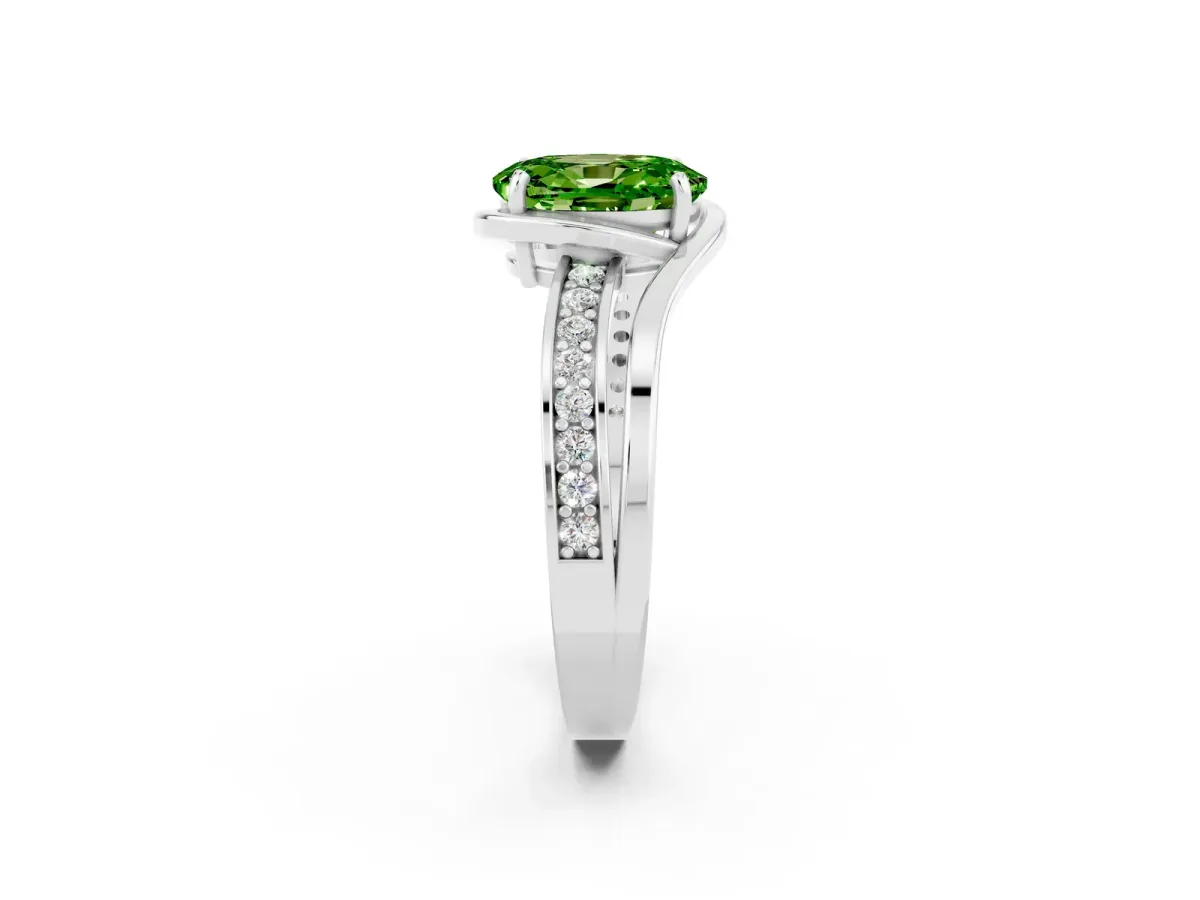 Oval Cut Peridot Solitaire Ring with Split Shank and Prong Setting White gold