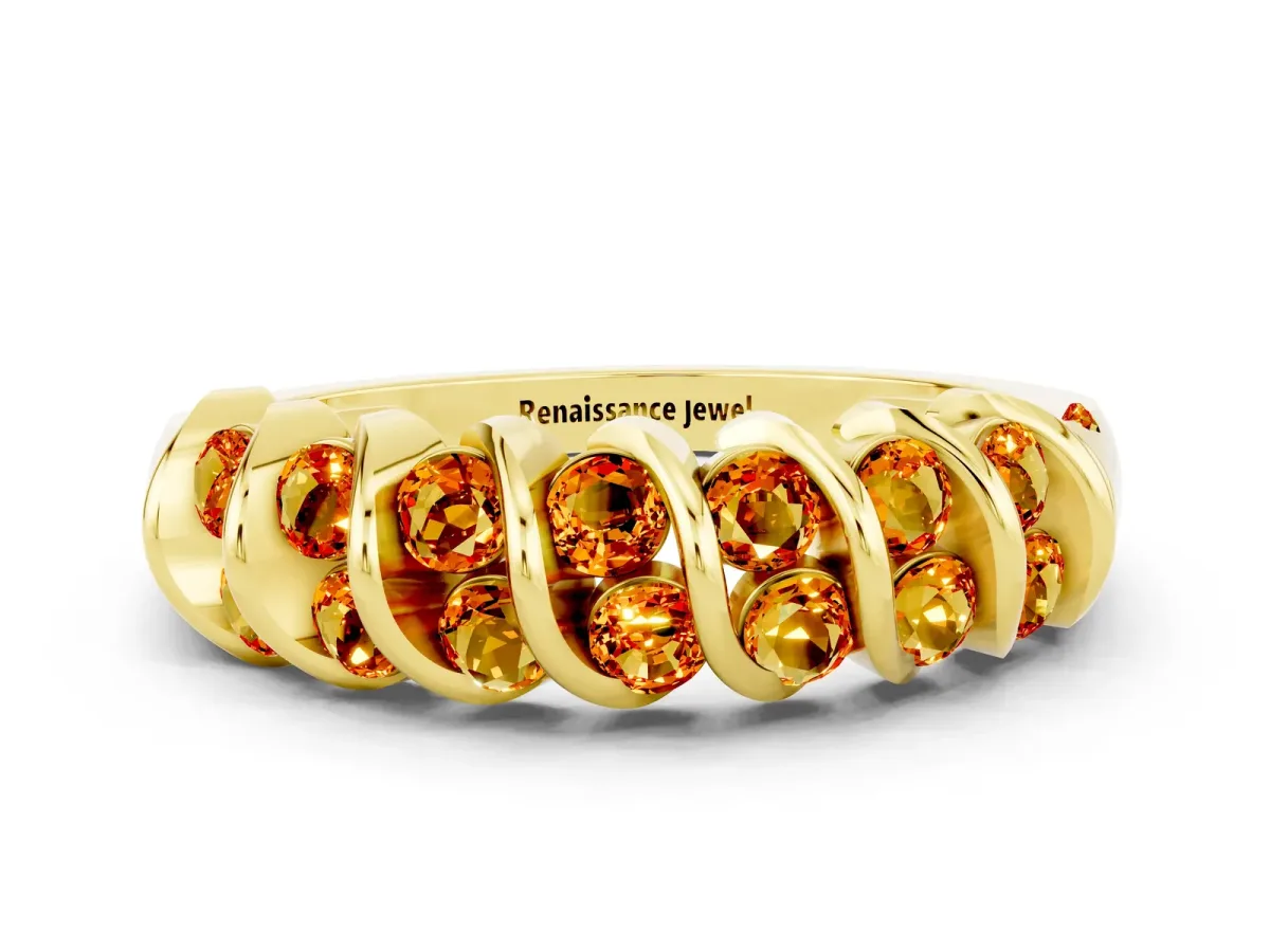 Channel Set Round Citrine Multi-Row Band Yellow gold