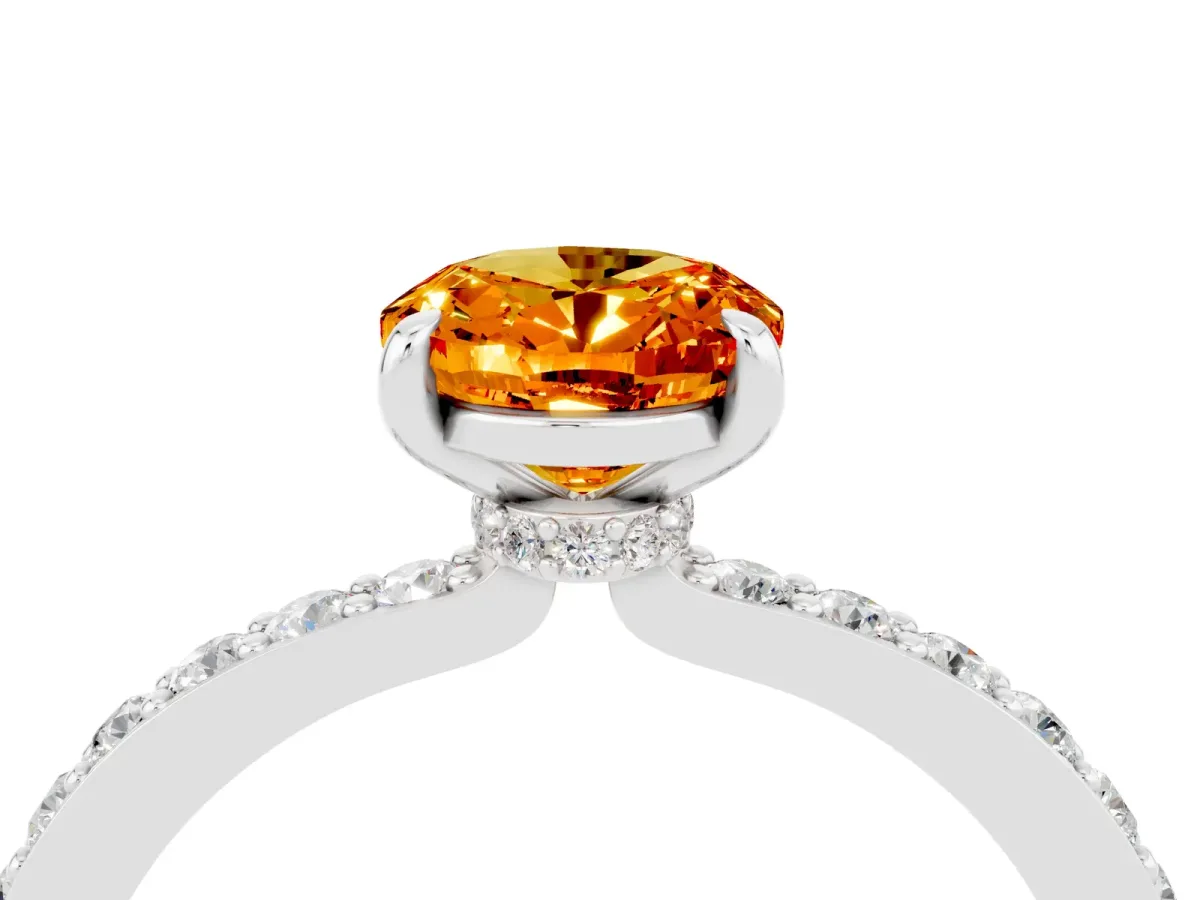 Oval Cut Citrine Solitaire Engagement Ring with Pavé Band and Four-Prong Setting White gold