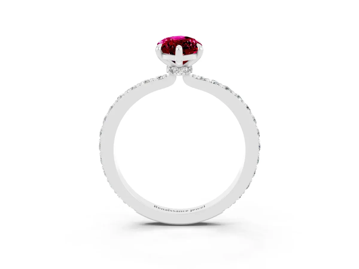 Marquise Cut Garnet Solitaire Engagement Ring with Pavé Band and Four-Prong Setting Silver