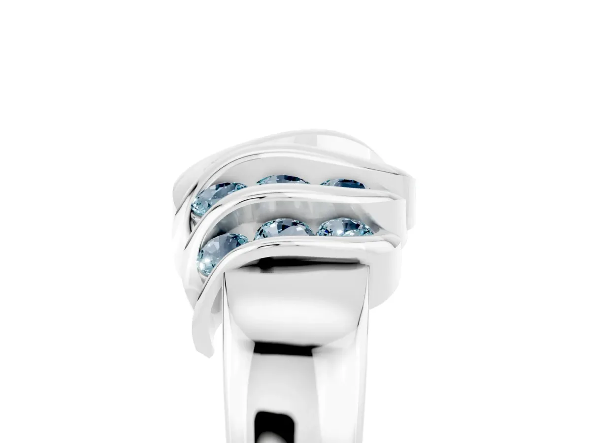 Round Aquamarine Multi-Row Crossover Band Platinum