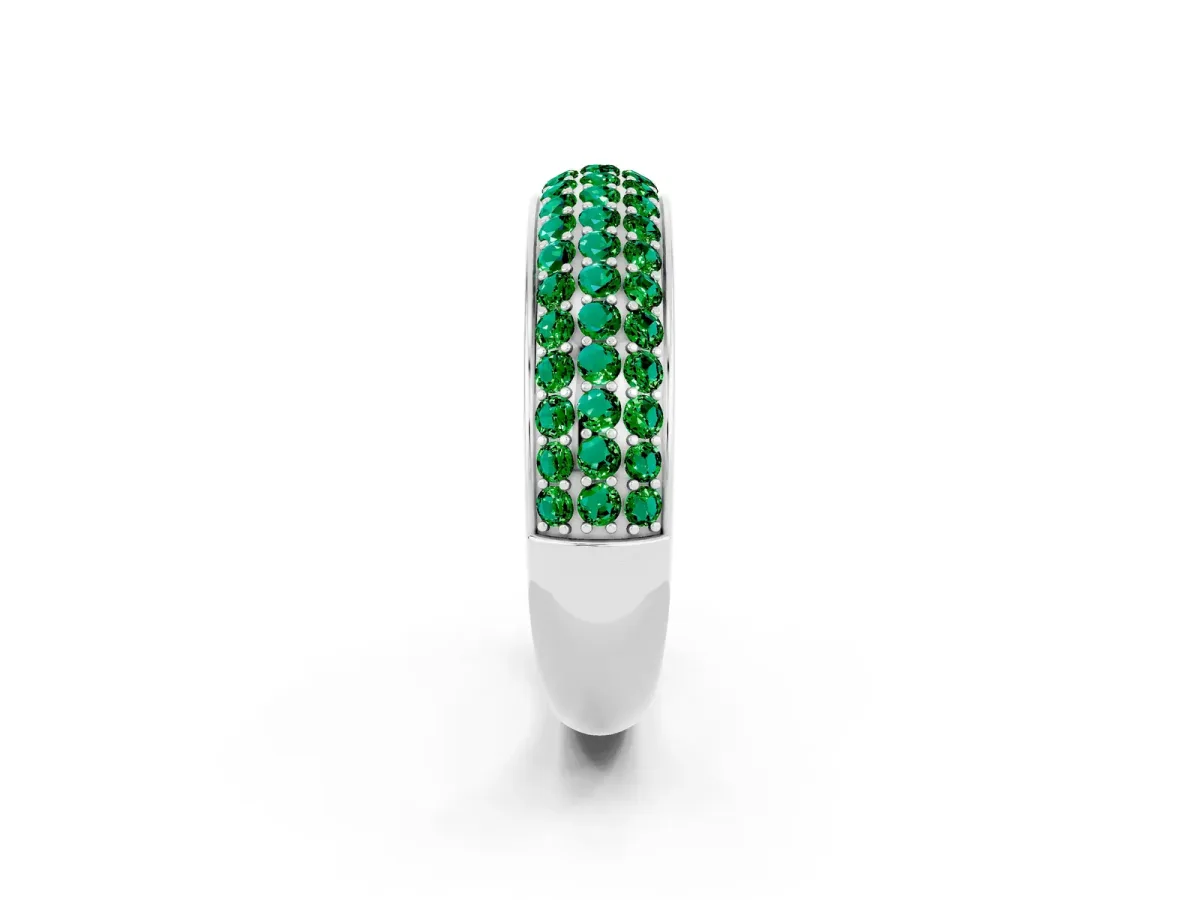 Three-Row Round Emerald Eternity Band with Shared Prong Setting Silver