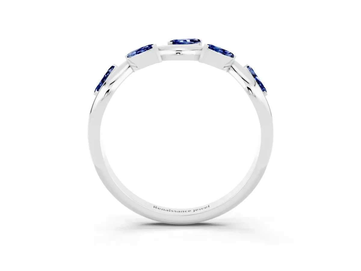 Marquise Blue Sapphire Twisted Band with Prong Setting Platinum