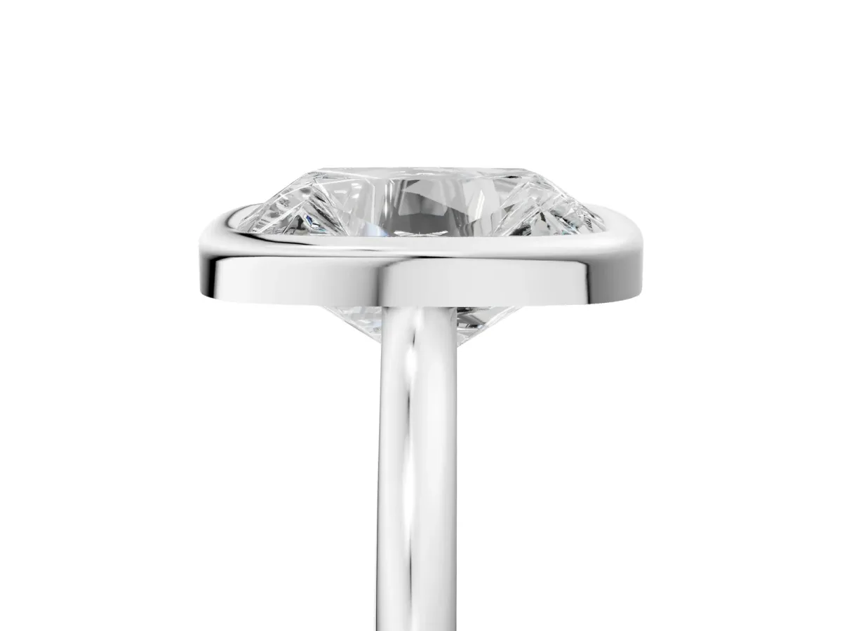 Old Mine Elongated Cushion Diamond Bezel Set Ring White gold