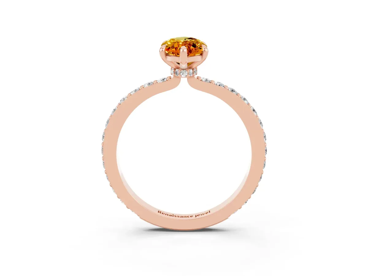 Marquise Cut Citrine Solitaire Engagement Ring with Pavé Band and Four-Prong Setting Rose gold