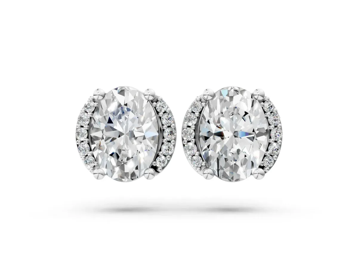 Oval Diamond Half Halo Stud Earrings Platinum