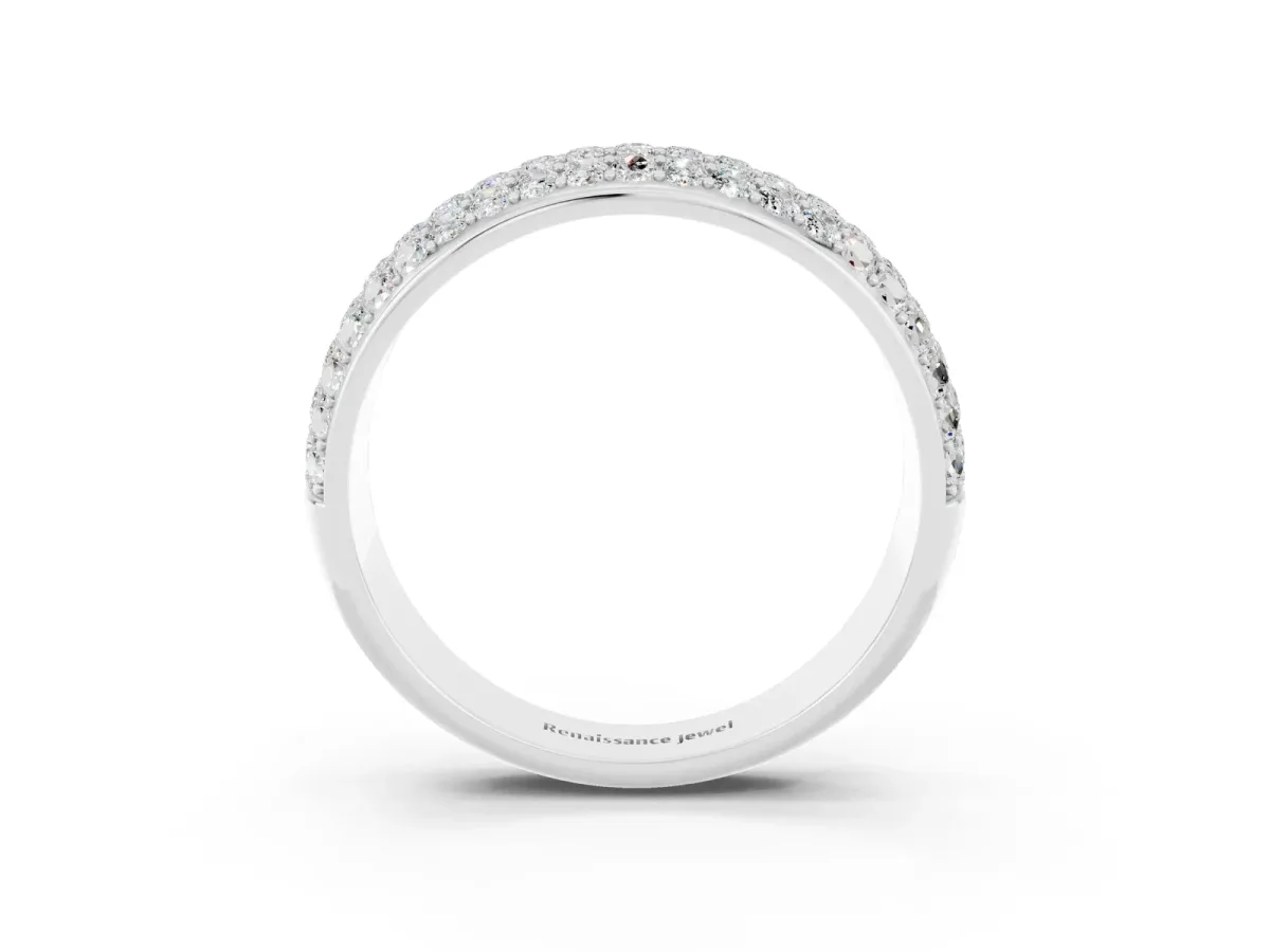 Three-Row Round Moissanite Eternity Band with Shared Prong Setting Platinum