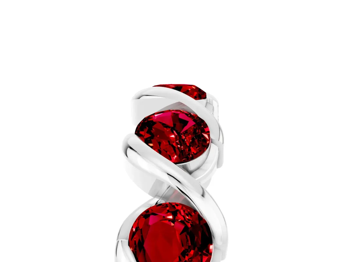 Round Ruby Wave Band with Channel Setting and Shared Prongs White gold