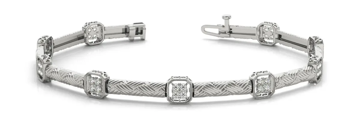 Pavé Square Diamond Cable Bracelet with Bezel Prong Setting White gold