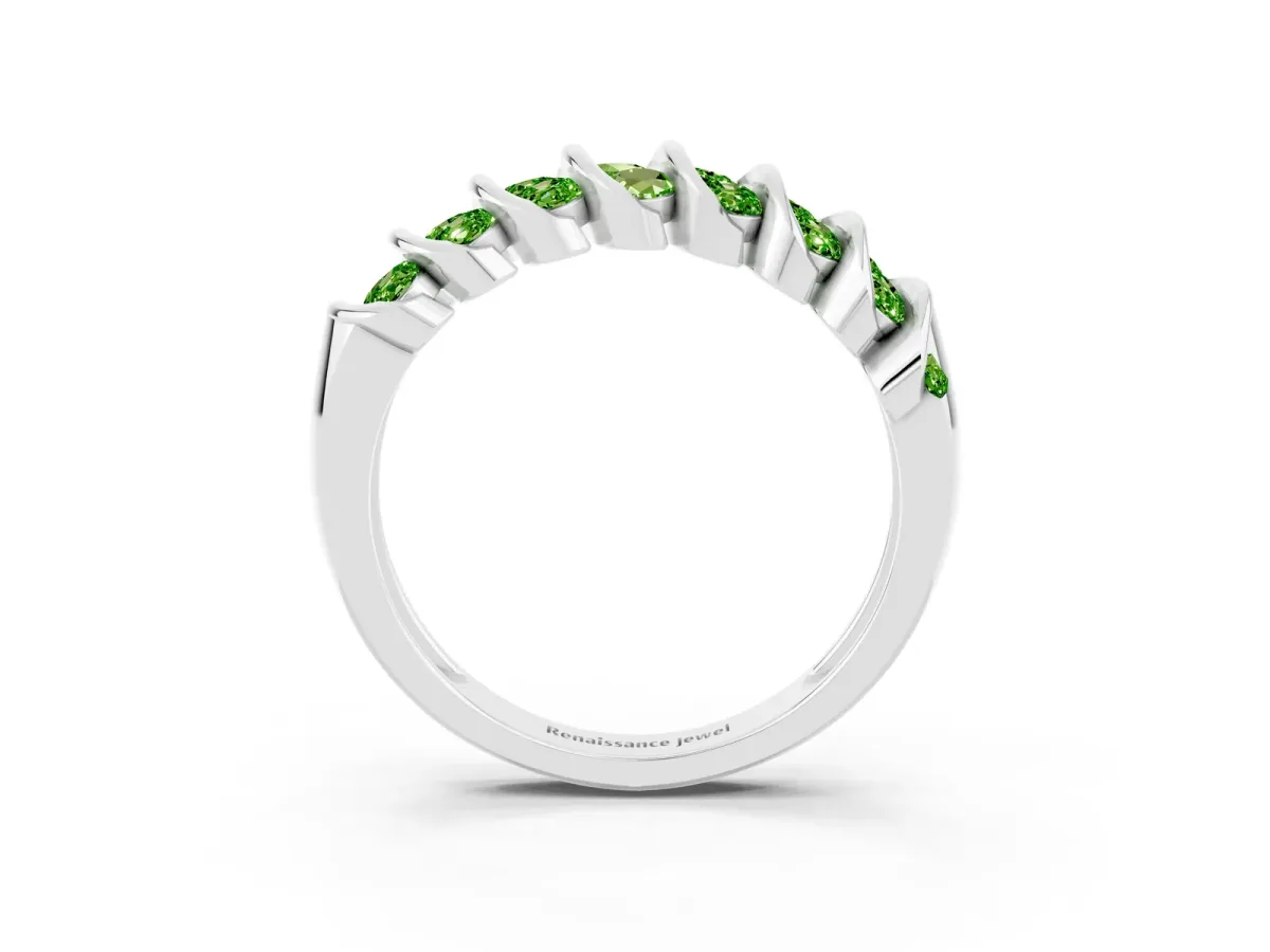 Channel Set Round Peridot Multi-Row Band Silver