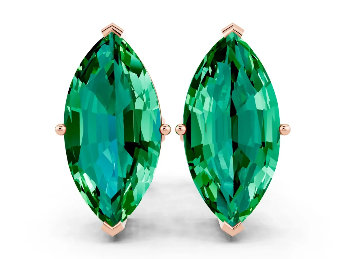 Marquise Cut Emerald Stud Earrings Rose gold