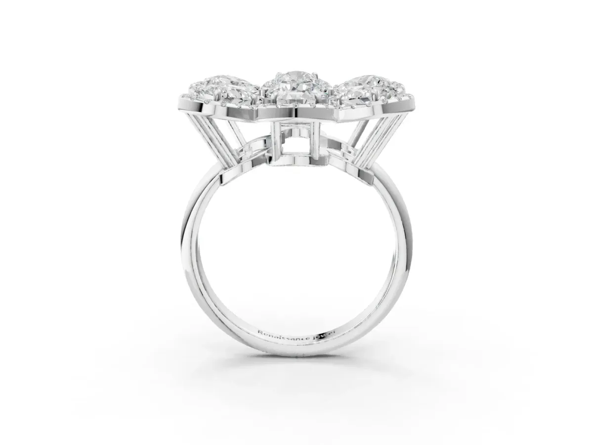 Pear Diamond Floral Promise Ring with Round Diamond Center Platinum
