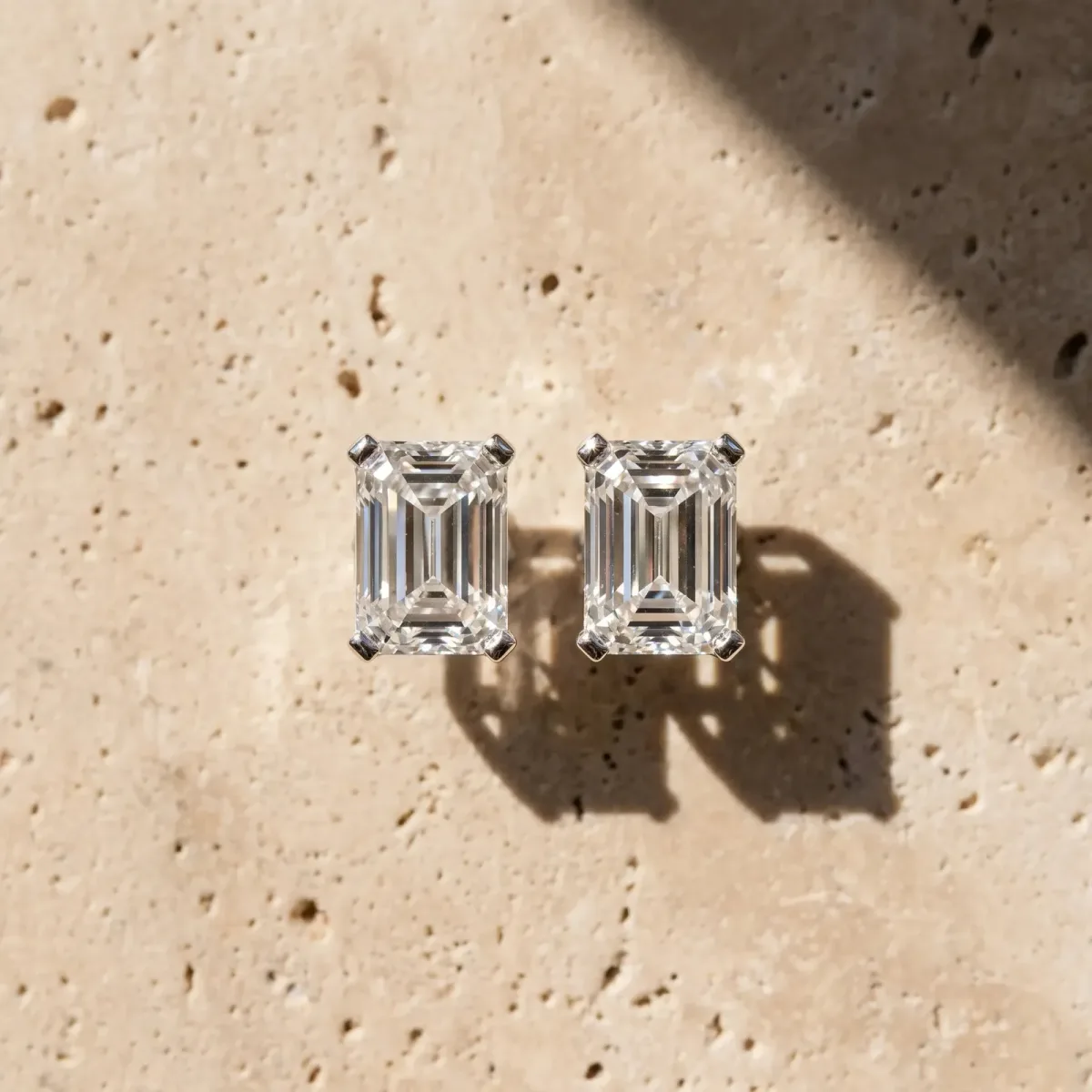 Emerald Cut Diamond Stud Earrings White gold