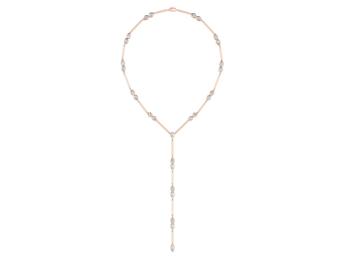 Pear Diamond Lariat Necklace with Station Accents Rose gold