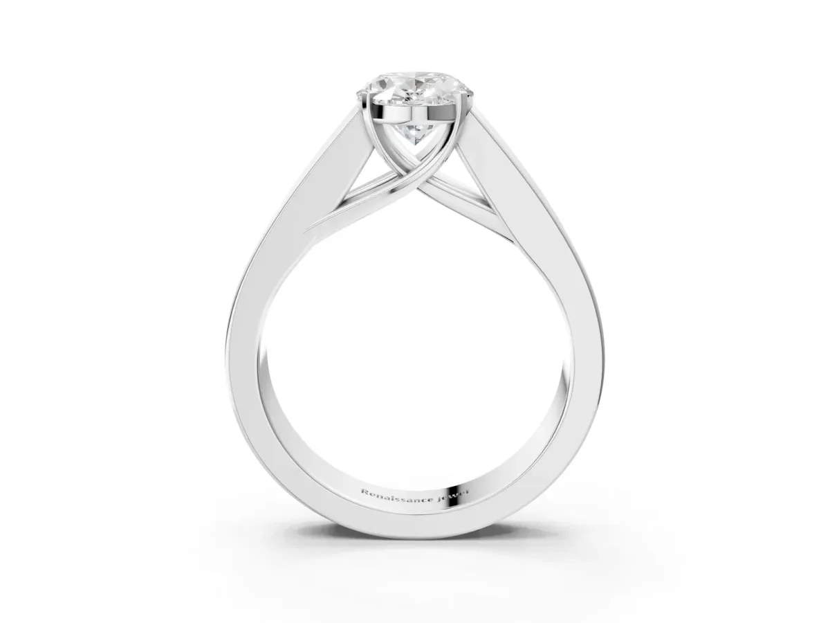 Oval Cut Cut Channel Set Solitaire Ring with Four-Prong Setting Platinum