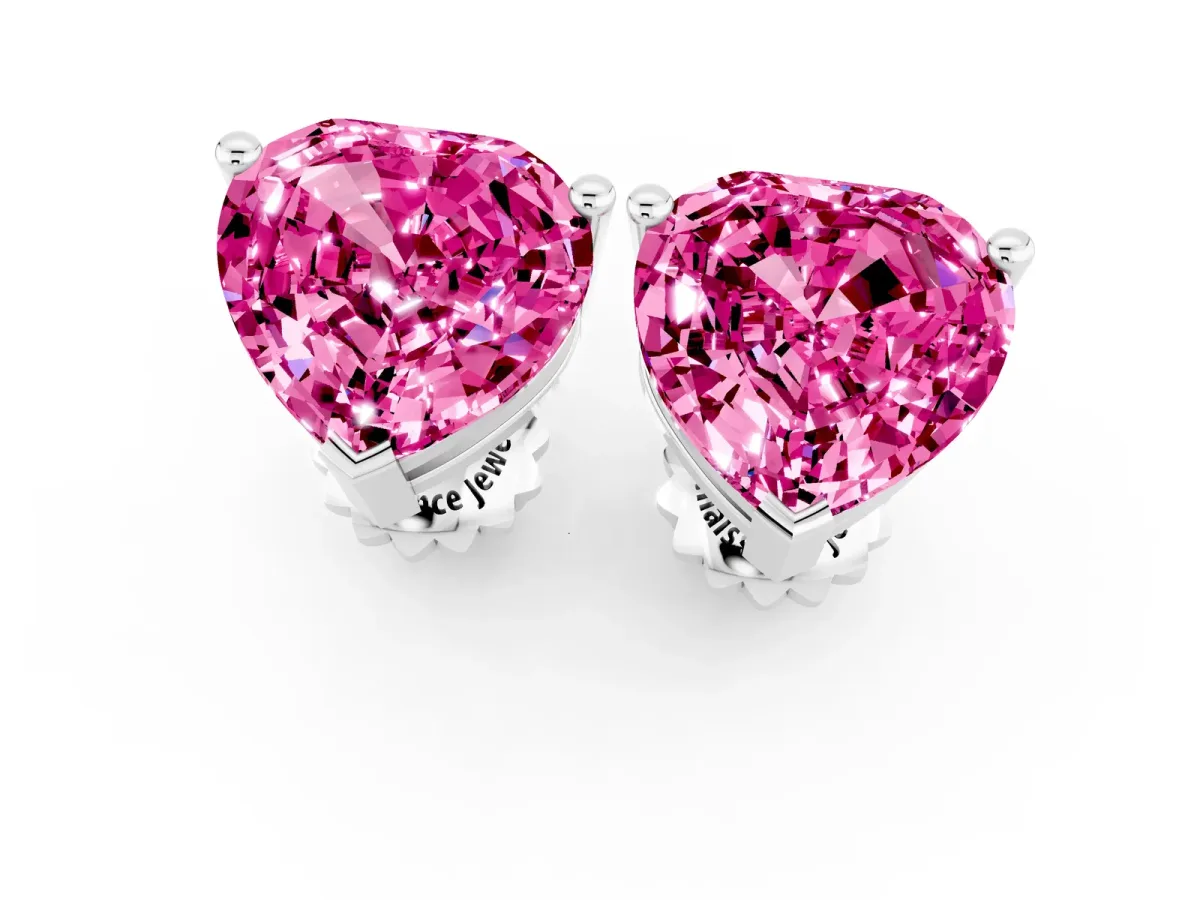 Heart Cut Pink Sapphire Stud Earrings White gold