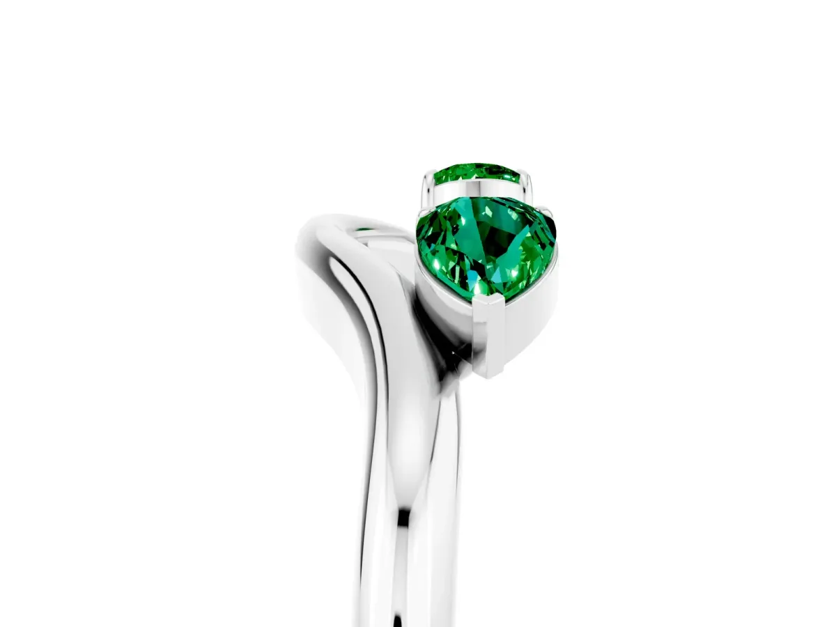 Pear Cut Emerald Two-Stone Open Band Ring with Prong Setting Platinum