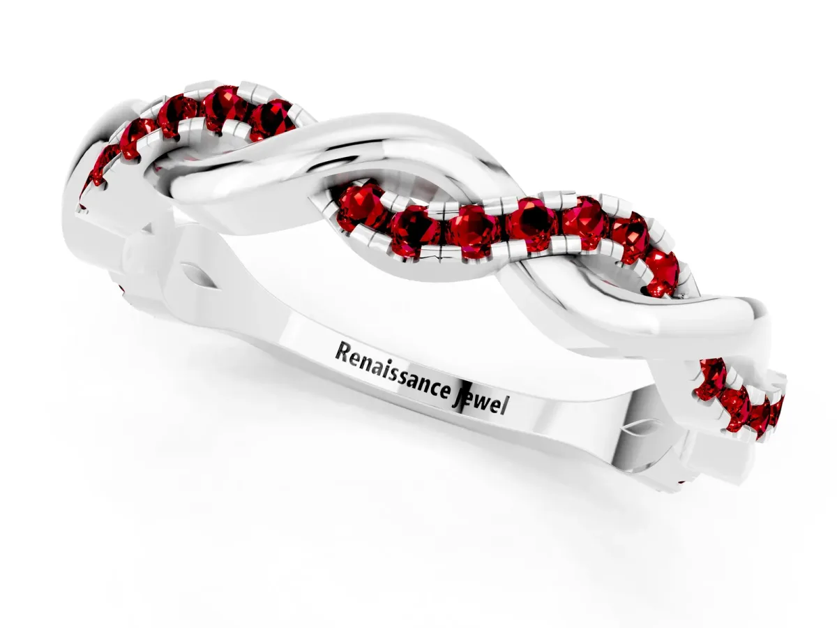 Round Ruby Twist Eternity Band with Pavé Setting Silver