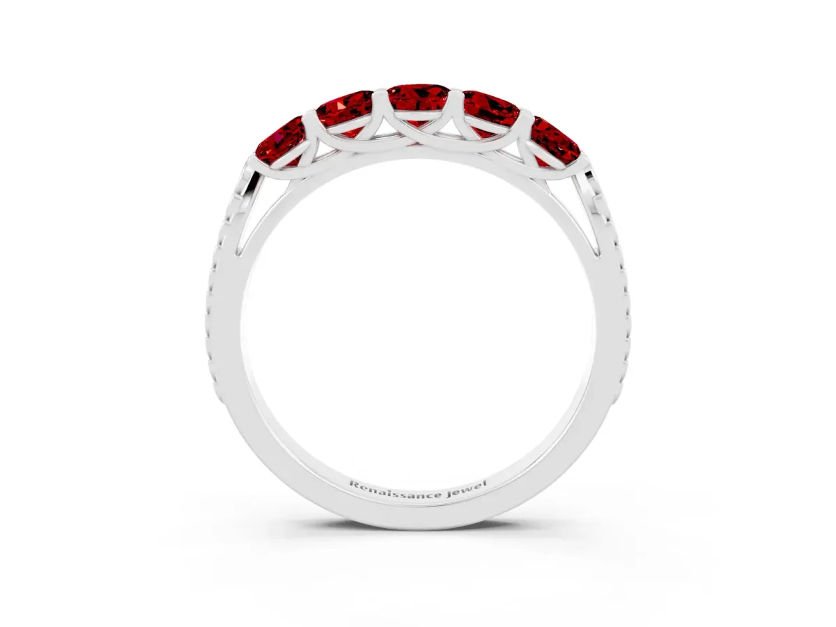 Five-Stone Round Ruby Prong-Set Band Platinum