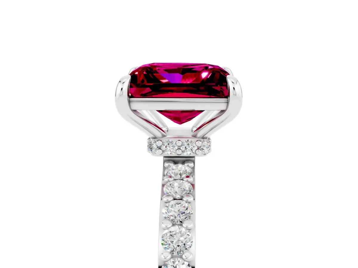 Princess Cut Garnet Solitaire Engagement Ring with Pavé Band and Four-Prong Setting White gold
