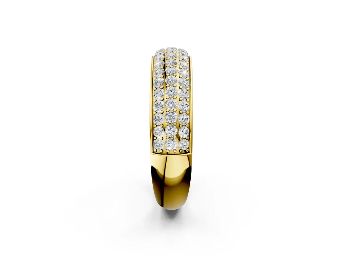 Three-Row Round Diamond Eternity Band with Shared Prong Setting Yellow gold