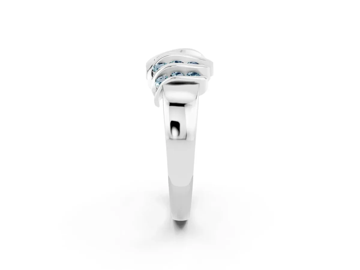 Round Aquamarine Multi-Row Crossover Band Platinum