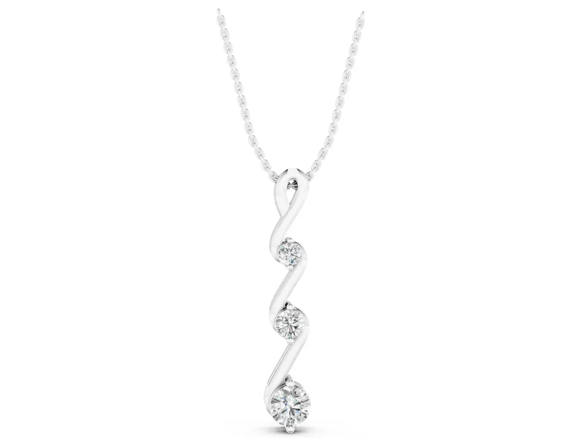 Three-Stone Round Brilliant Prong Set Pendant Silver