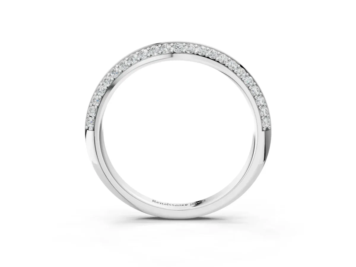 Pavé Round Diamond Wave Band with Shared Prong Setting Platinum