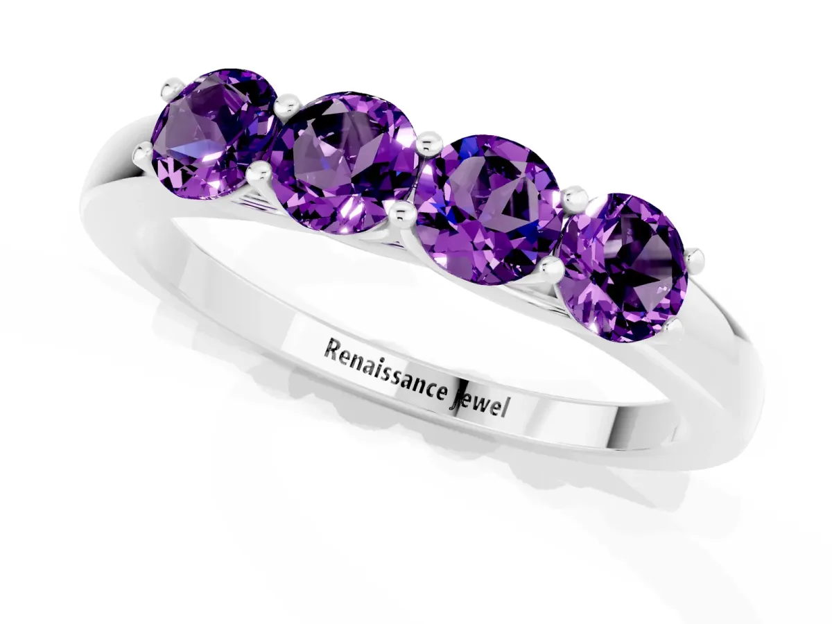 Four-Stone Round Amethyst Prong-Set Band Platinum