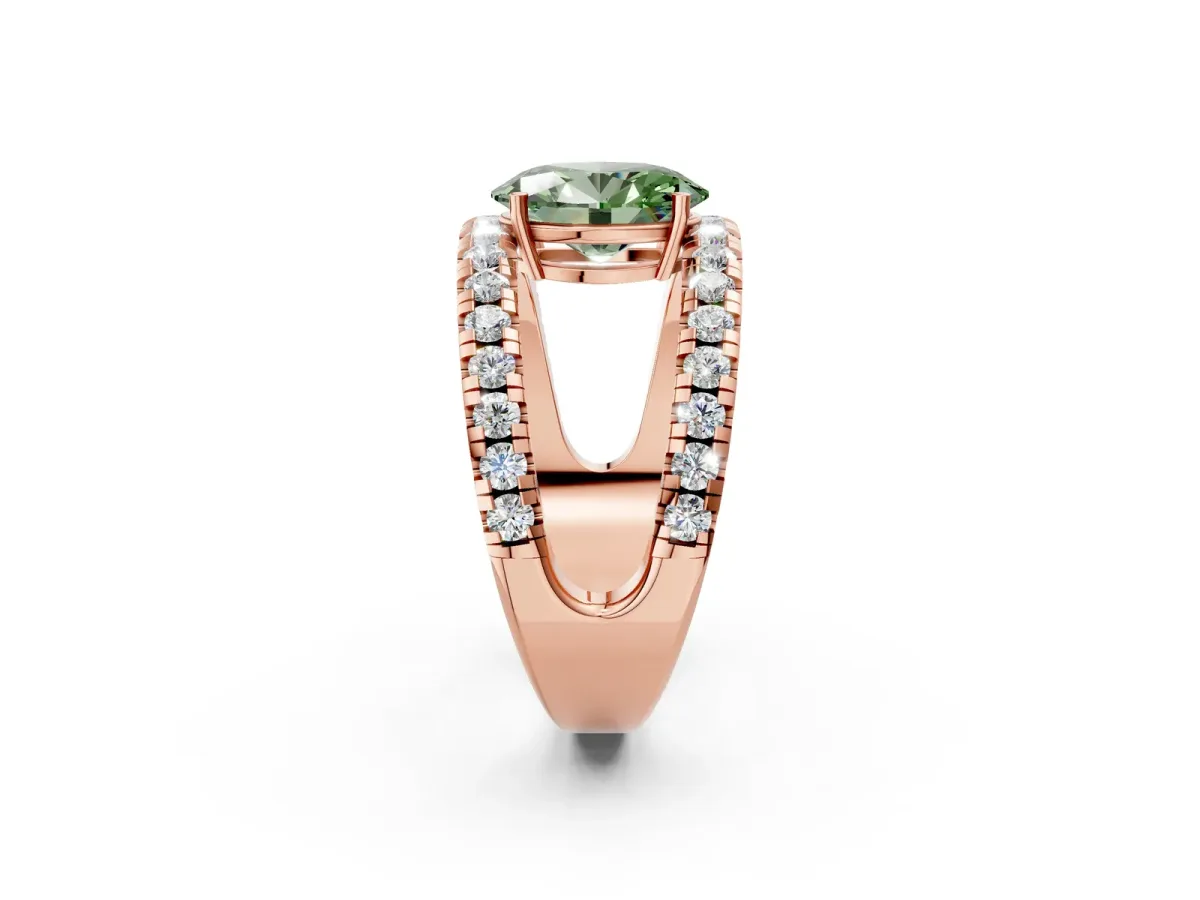 Fancy Green Oval Cut Solitaire Split Shank Pave Diamond Ring Rose gold