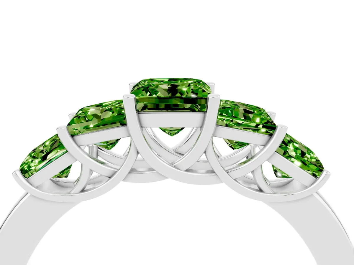 Princess Cut Five-Stone Peridot Ring with Classic Prong Setting Silver