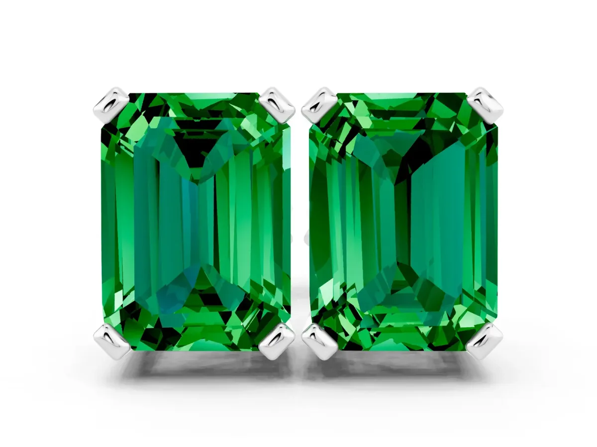 Emerald Cut Emerald Stud Earrings Platinum