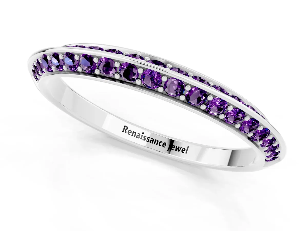 Double Row Pavé Round Amethyst Eternity Band with Channel Setting Silver