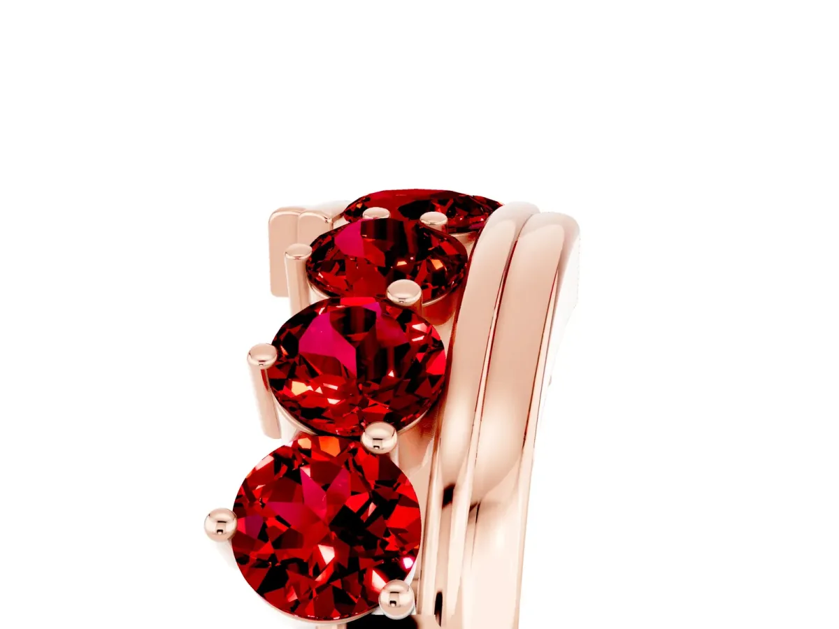 Round Ruby Wave Band with Channel and Shared Prong Setting Rose gold