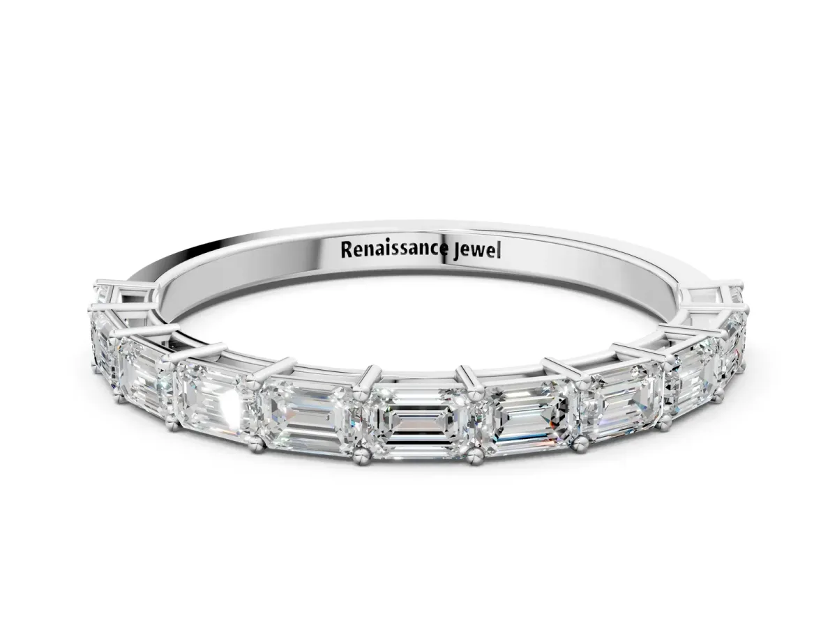 Emerald Cut Diamond Single Row Wedding Band Silver