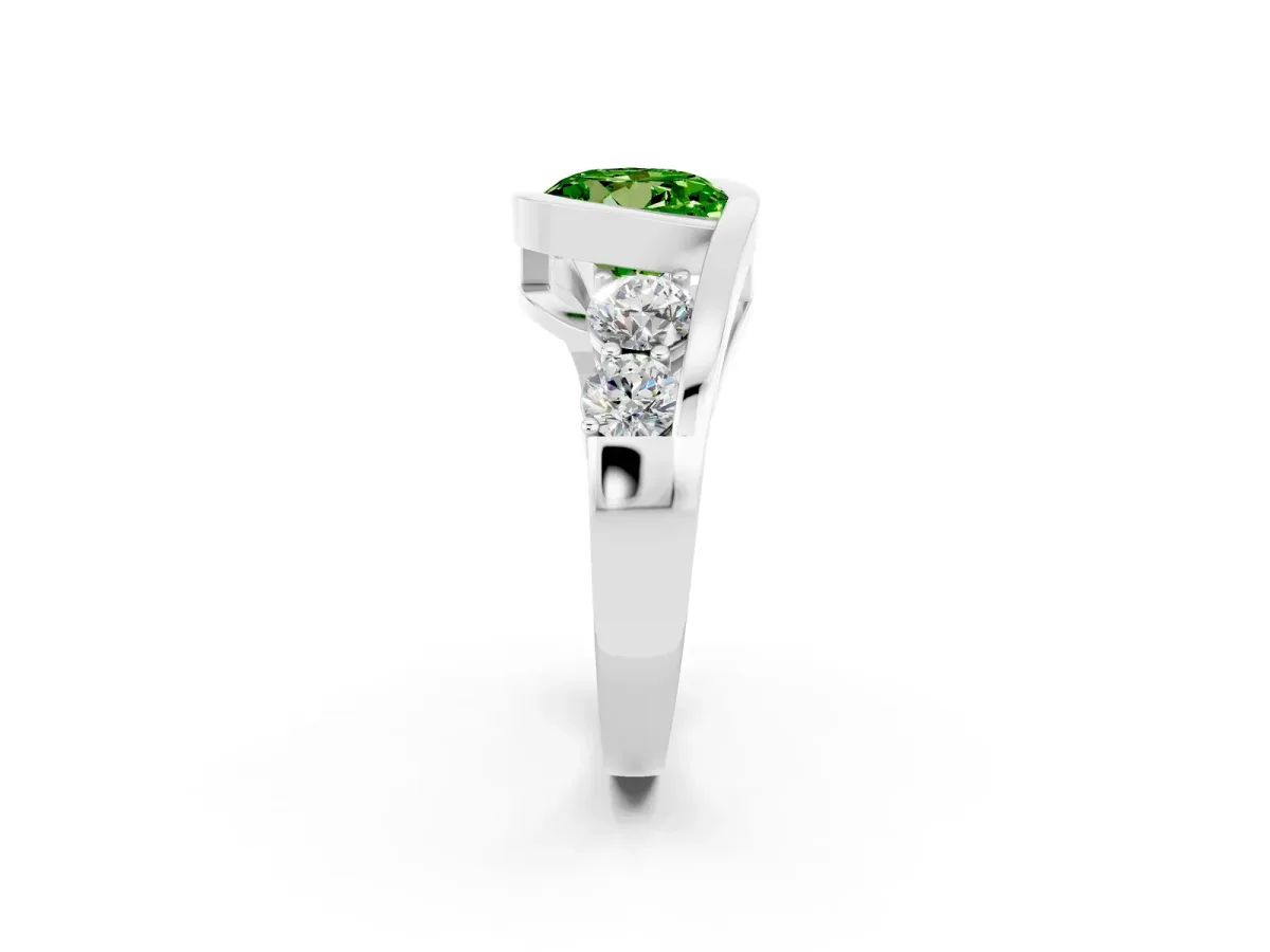 Bezel Set Round Cut Peridot Bypass Ring with Round Accents Silver
