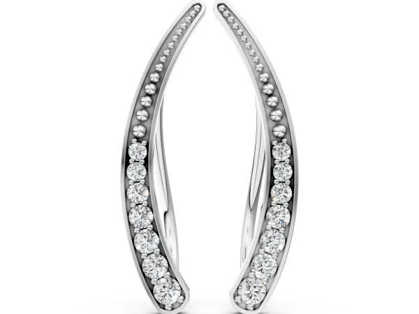 Pavé Round Diamond Curved Bar Earrings White gold