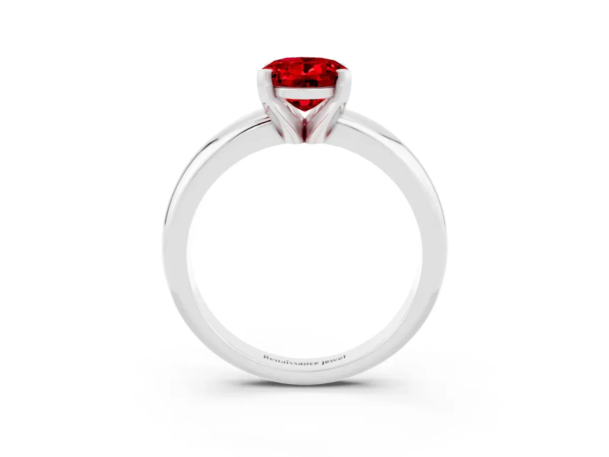 Oval Cut Ruby Solitaire Engagement Ring with Round Band and Four-Prong Setting Platinum