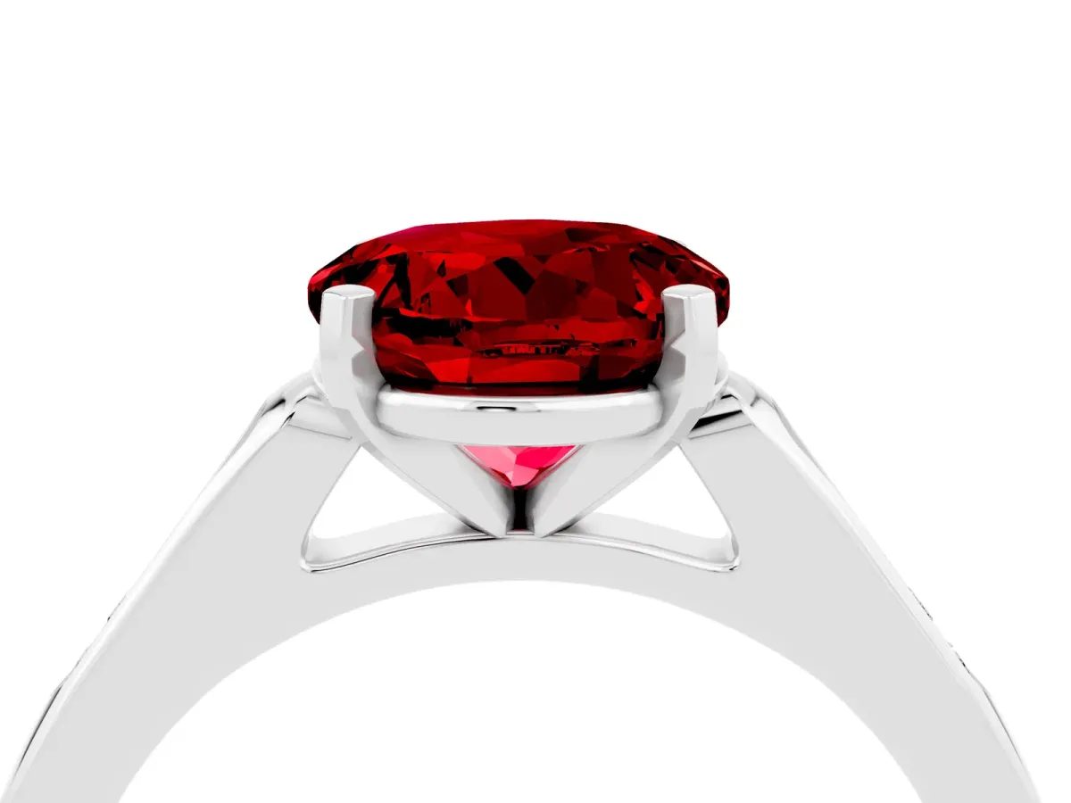 Round Cut Ruby Solitaire Ring with Channel Set Round Band and Prong Setting White gold