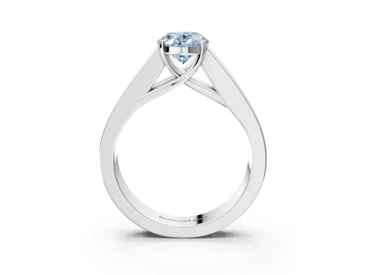 Fancy Blue Oval Cut Cut Channel Set Solitaire Ring with Four-Prong Setting Silver