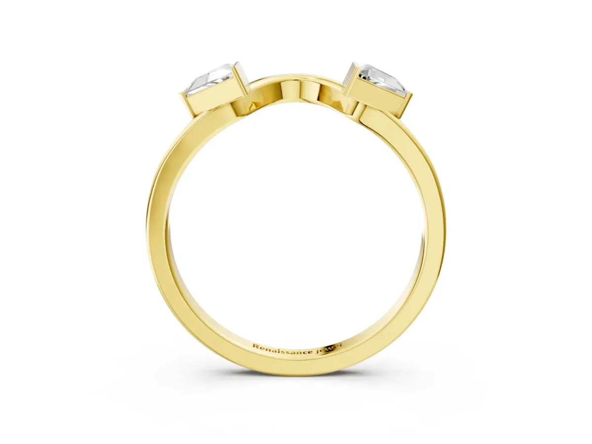 Trillion Diamond Open Band Ring with Bezel Setting Yellow gold