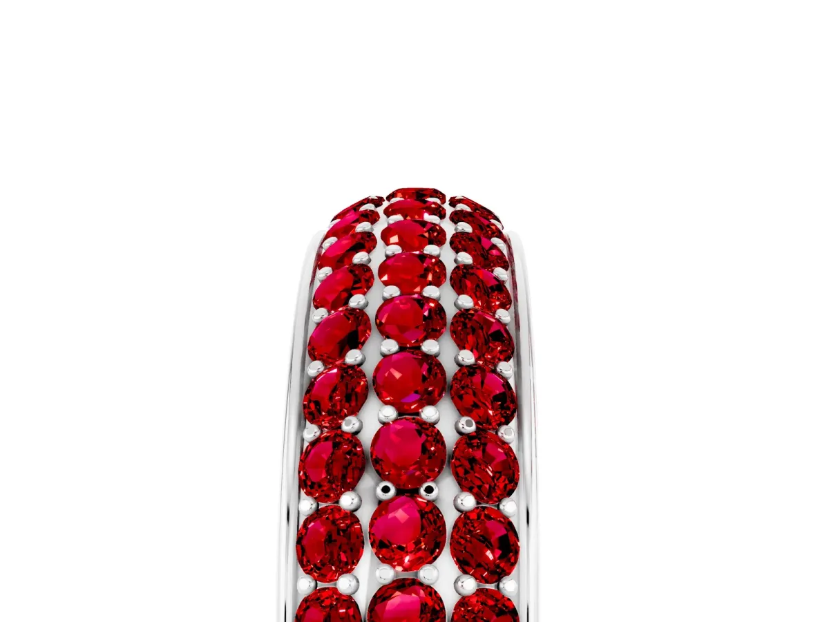 Three-Row Round Ruby Eternity Band with Shared Prong Setting Silver