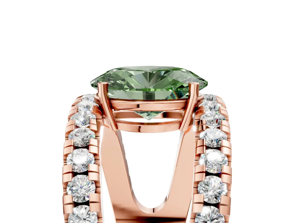 Fancy Green Oval Cut Solitaire Split Shank Pave Diamond Ring Rose gold