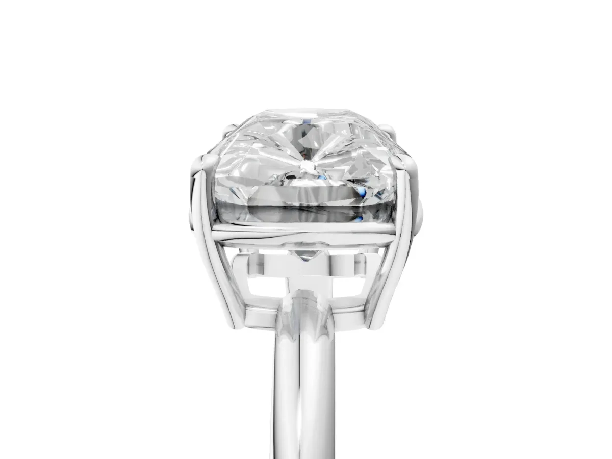 Old Mine Elongated Cushion Diamond East-West Bezel Set Four Claw Solitaire Ring White gold