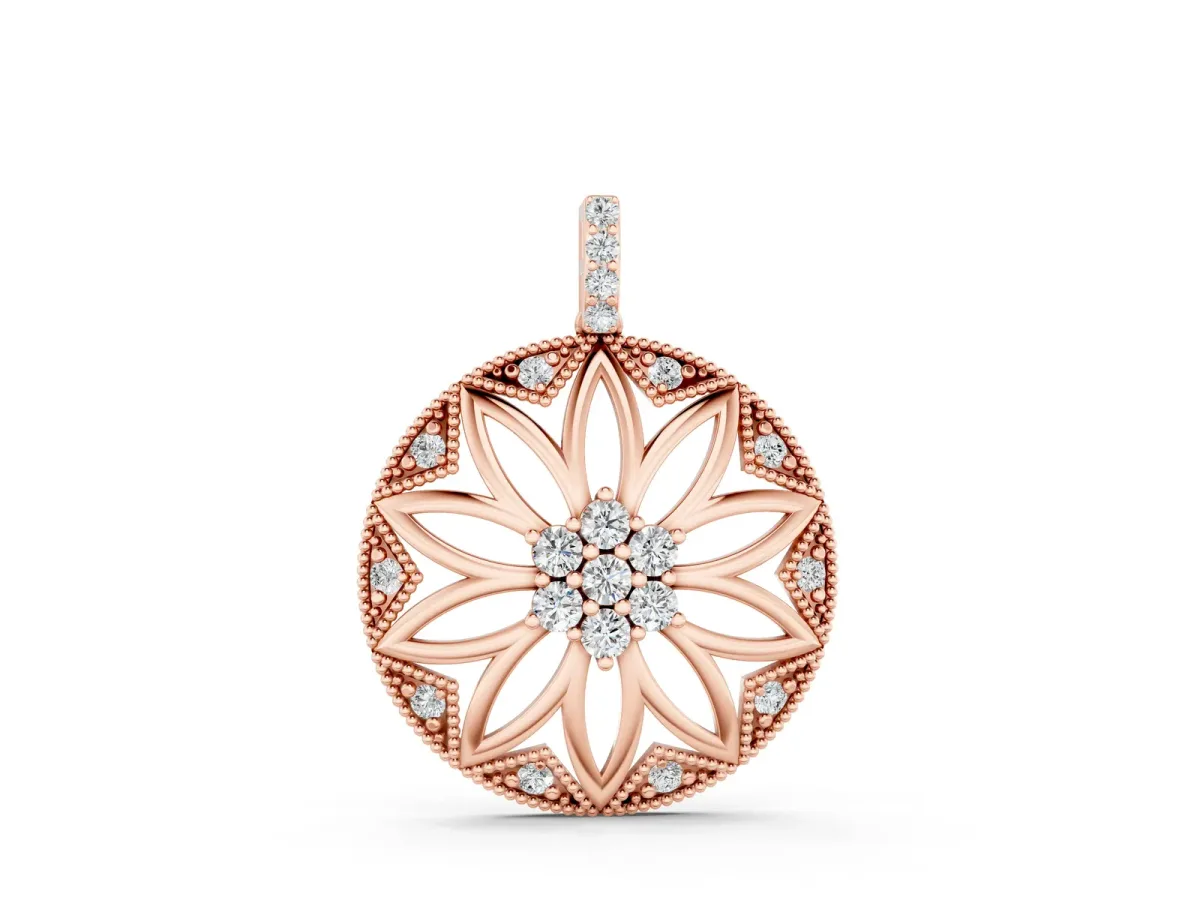 Round Diamond Cluster Flower Pendant Rose gold