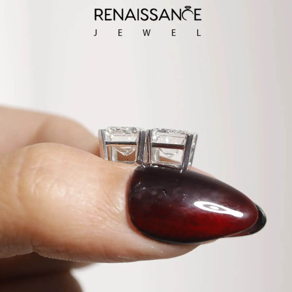 Emerald Cut Diamond Stud Earrings White gold