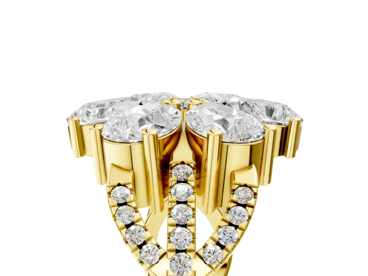 Pear Diamond Floral Ring with Round Diamond Accents Yellow gold