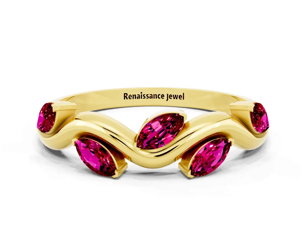 Marquise Garnet Twisted Band with Prong Setting Yellow gold
