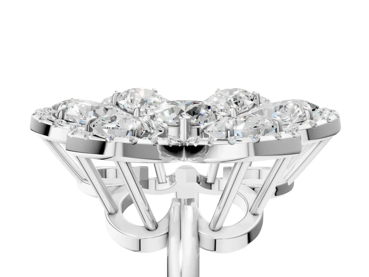 Pear Diamond Floral Promise Ring with Round Diamond Center Platinum