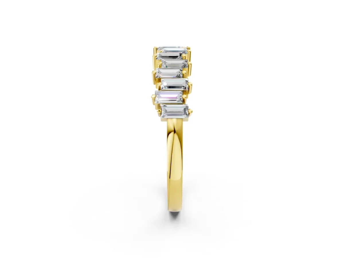 Baguette Diamond Half Eternity Ring with Prong Setting Yellow gold